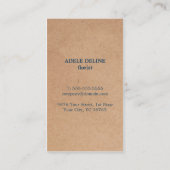 ブラウンユニーククラフト紙ブルーフラワーフローラデザイン 名刺 (裏面)