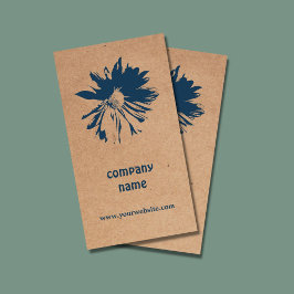 ブラウンユニーククラフト紙ブルーフラワーフローラデザイン 名刺