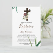 ブラウンユニークスクリプトフローラ《キリスト教》洗礼式や命名式&バプテスマ 招待状 (スタンド正面)