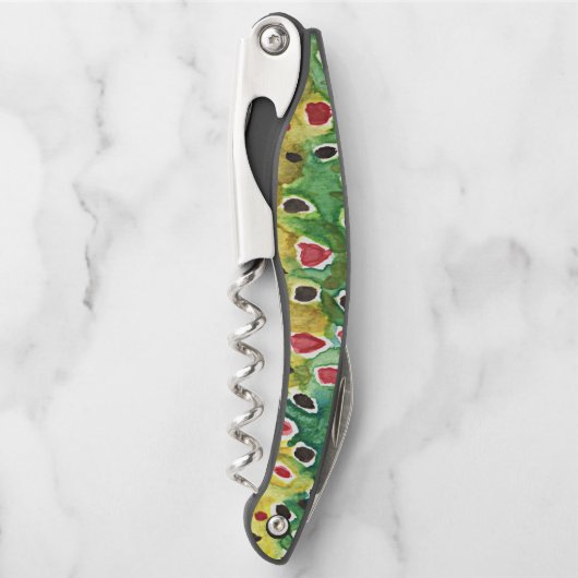 ブラウンユニークトラウト魚の皮 ソムリエナイフ (正面)