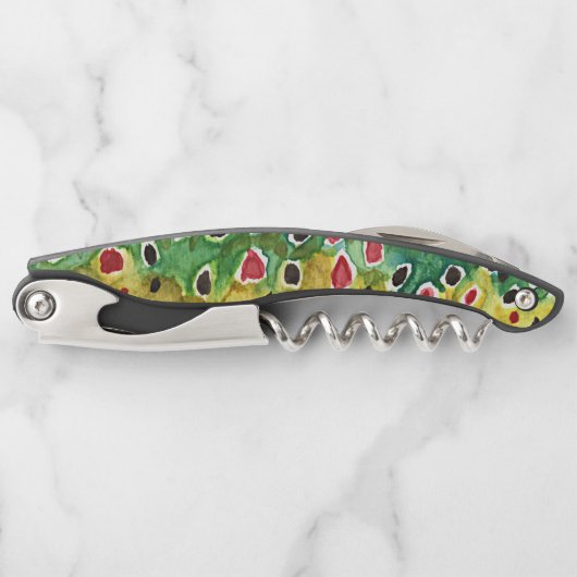 ブラウンユニークトラウト魚の皮 ソムリエナイフ (正面)