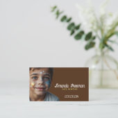 ブラウンユニーク&イエローアーティスト顔絵画ズ 名刺 (スタンド正面)