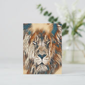 ブラウンライオン芸術的絵を描顔 ポストカード (スタンド正面)