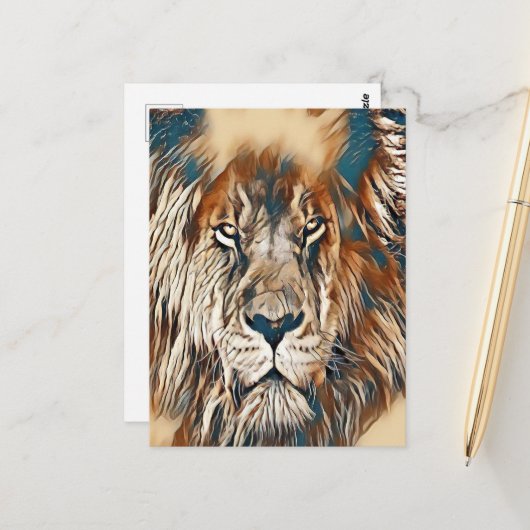 ブラウンライオン芸術的絵を描顔 ポストカード (正面/裏面インサイチュ)