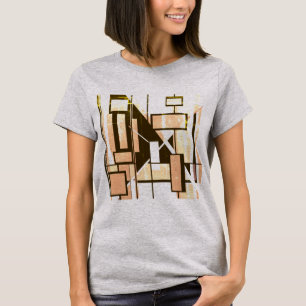 ブラウンライトオレンジ色のジオメトリックボックスMCMインスパイア- Tシャツ
