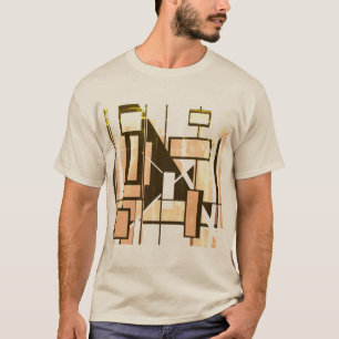 ブラウンライトオレンジ色のジオメトリックボックスMCMルックデザイン Tシャツ