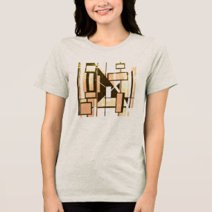 ブラウンライトオレンジ色のジオメトリックボックスMCM見た目が小さい トライブレンドTシャツ