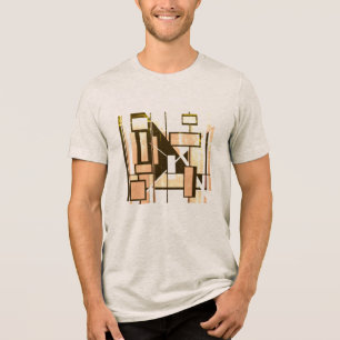 ブラウンライトオレンジ色のジオメトリックボックスMCM見た目が小さい トライブレンドTシャツ