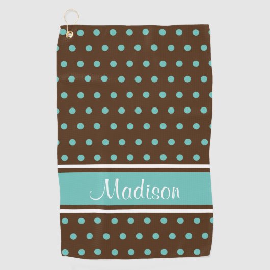 ブラウンライトティール(緑がかった色)水玉模様スストライプクリプト名 ゴルフタオル (正面)