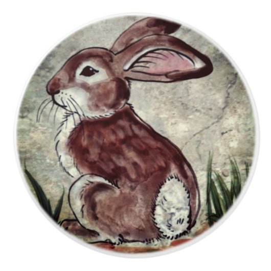 ブラウンラビットナチュラルグレーの石の水の色の外観 セラミックノブ (正面)