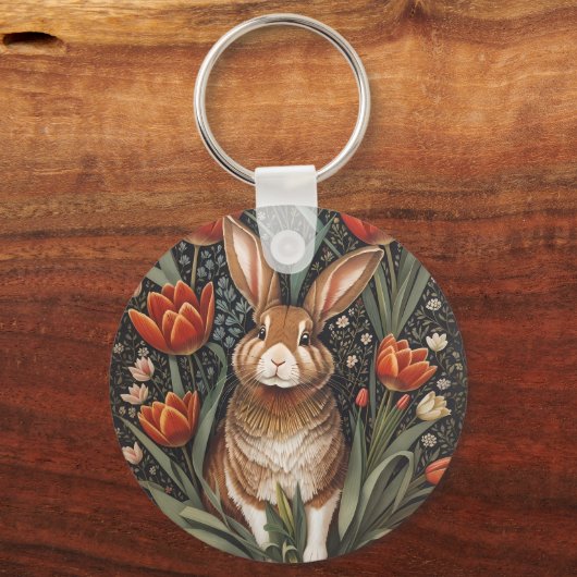 ブラウンラビットレッドチューリップウィリアムインスパイアモリス キーホルダー (裏面)