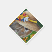 ブラウンラビット春ボンネットダフォディルウォーターカラーアート スタンダードカクテルナプキン (角)