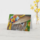 ブラウンラビット春ボンネット水仙水彩画 カード (黄色い花)