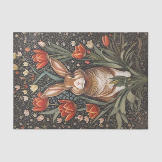 ブラウンラビット レッドチューリップ ウィリアムモリス風 薄葉紙 (正面)