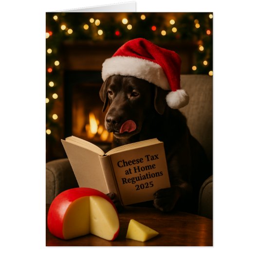 ブラウンラブラドールの「チーズ税」クリスマスカード (正面)