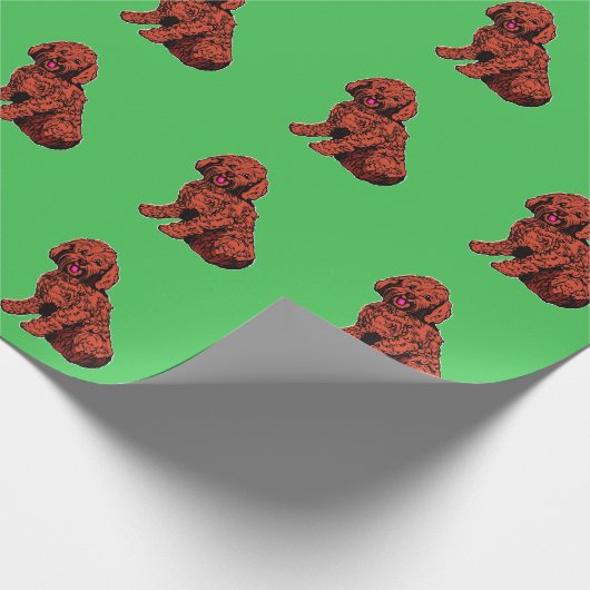 ブラウンラブラドールパターングリーンラッピング紙 ラッピングペーパー (角)