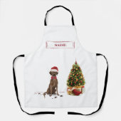ブラウンラブラドールリトレおもしろいーバークリスマスドッグ エプロン (正面)