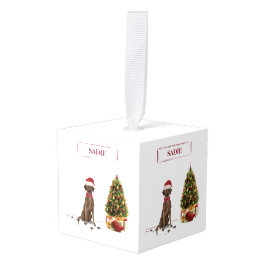 ブラウンラブラドールリトレおもしろいーバークリスマスドッグ キューブオーナメント