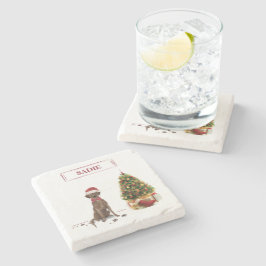 ブラウンラブラドールリトレおもしろいーバークリスマスドッグ ストーンコースター