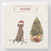 ブラウンラブラドールリトレおもしろいーバークリスマスドッグ ストーンコースター (正面)