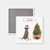 ブラウンラブラドールリトレおもしろいーバークリスマスドッグ マグネット (正面/裏面)