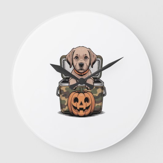 ブラウンラブラドール・ハロウィーンの不気味な犬 ラージ壁時計 (正面)