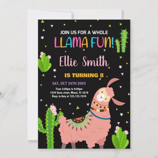 ブラウンラマおもしろいラマ誕生日招待状 招待状 (正面)