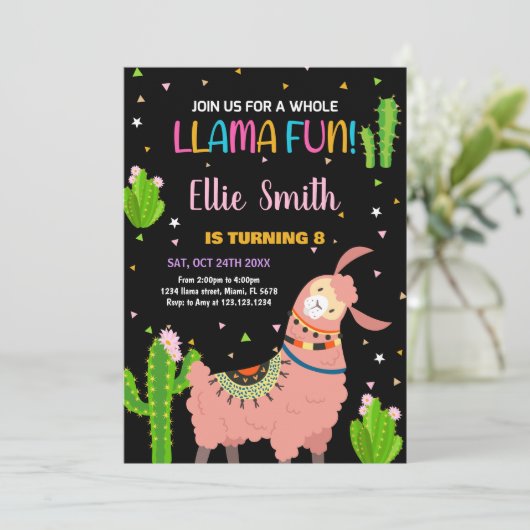 ブラウンラマおもしろいラマ誕生日招待状 招待状 (スタンド正面)