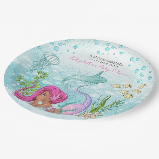 ブラウンリトルマーメイドベビーシャワー紙プレート ペーパープレート (アングル)