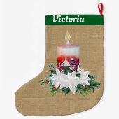 ブラウンリネンのクリスマスキャンドルの配置 ラージクリスマスストッキング (裏面)