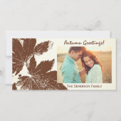 ブラウンリーフプリント秋の挨拶フォトカード (正面)