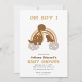 ブラウンレインボーディオナズラキュート小さな男の赤ちゃんシャワー 招待状 (正面)