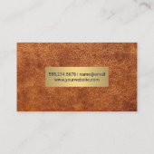 ブラウンレザーと金属製の金ゴールド枠 名刺 (裏面)