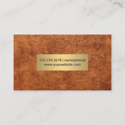 ブラウンレザーと金属製の金ゴールド枠 名刺 (裏面)