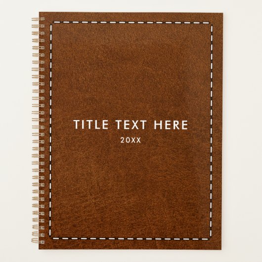 ブラウンレザーのテクスチャとステッチ プランナー手帳 (正面)