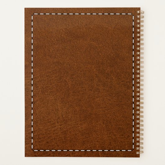 ブラウンレザーのテクスチャとステッチ プランナー手帳 (裏面)