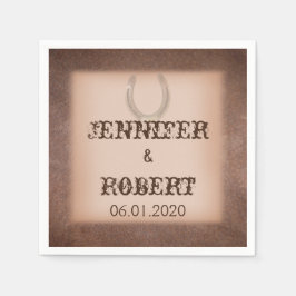 ブラウンレザーのナプキンにラッキーな結婚馬蹄形 スタンダードカクテルナプキン