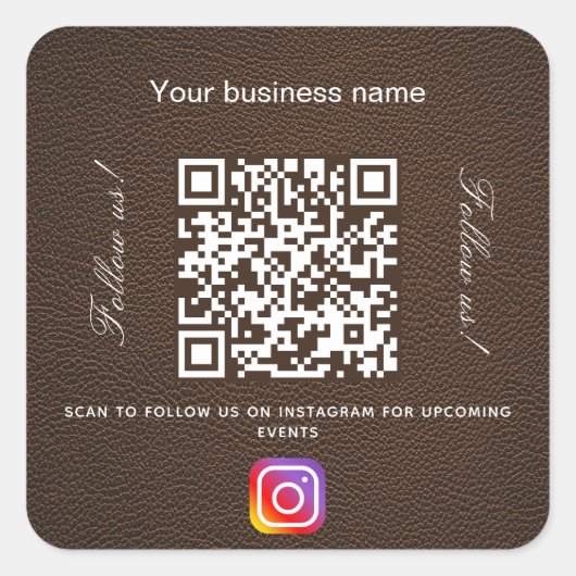 ブラウンレザーのビジネス名qrコードインスタグラム スクエアシール (正面)