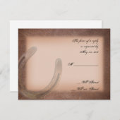 ブラウンレザーのレスポンスカードにラッキーホースシューズ 出欠カード (正面/裏面)