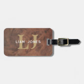 ブラウンレザーイニシャルモノグラムのモダンヴィンテージ ラゲッジタグ (正面横)