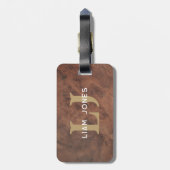 ブラウンレザーイニシャルモノグラムのモダンヴィンテージ ラゲッジタグ (裏面縦)