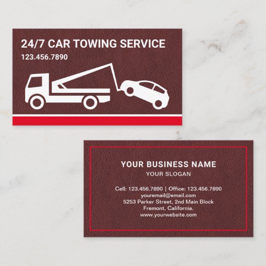 ブラウンレザーカー牽引サービス牽引トラック 名刺 (正面/裏面)