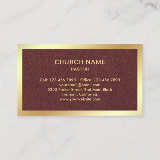 ブラウンレザーゴールドフォイルイエスキリスト十字牧師 名刺 (裏面)