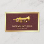 ブラウンレザーゴールドフォイルトランペット音楽先生 名刺 (正面)