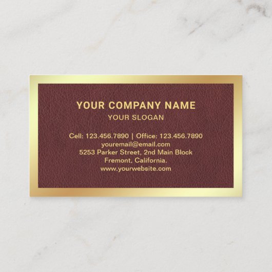 ブラウンレザーゴールドフォイルフォト実在エステート剤 名刺 (裏面)
