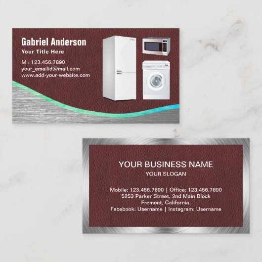 ブラウンレザースチール製家電製品修理 名刺 (正面/裏面)