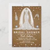 ブラウンレザーダイヤモンド結婚ズドレスブライダルシャワー 招待状 (正面)