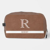 ブラウンレザーテクスチャトリムホワイトモノグラム名 ドップキット (正面)