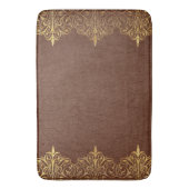 ブラウンレザーテクスチャプリント縁ど金ゴールド バスマット (正面縦)
