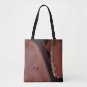 ブラウンレザーフェイクとサテンのカスタマイズが可能スタイリッシュ トートバッグ (正面)